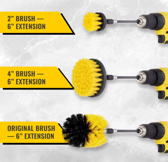 Yellow color Drill Scrubber Brush Drill Brush with Extend Attachment for Bathroom 0