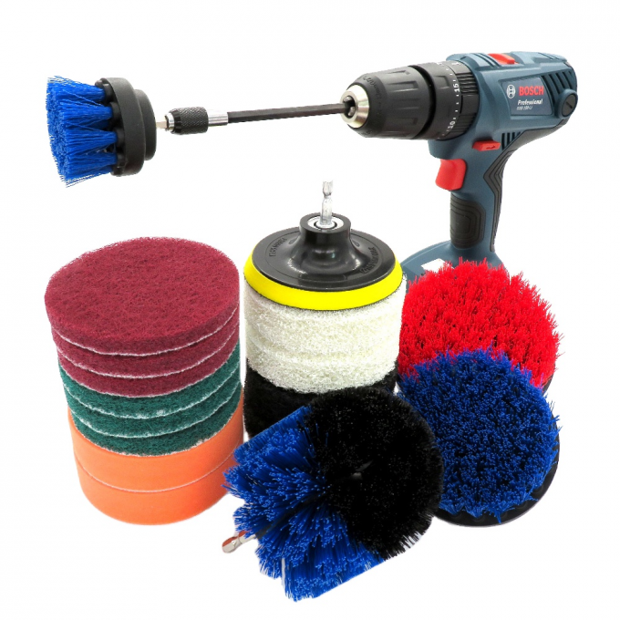18 pc Drill Brush Attachment Set with 4 inch cloth Power Scrubber cleaning Brush 0