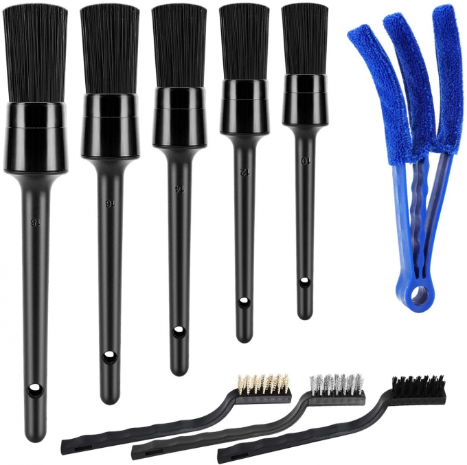 9pcs Auto Car Cleaning Brush Kit 10.4 Ounces Nylon Bristles 0