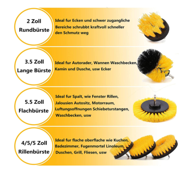 8pcs Yellow Drill Scrubber Brush for cordless screwdriver M10 0