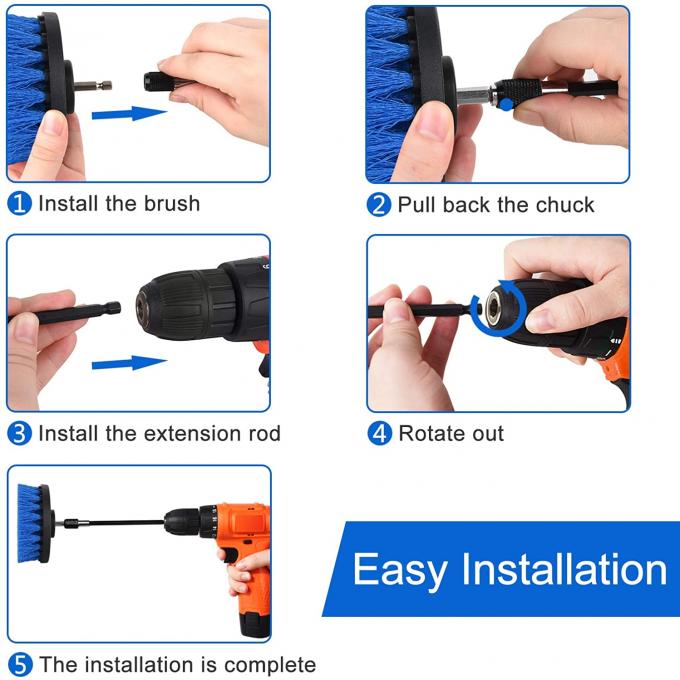 5cm Round Power Drill Cleaning Brush Set 6pcs Scrubber Kit With Extend Long Attachment 2