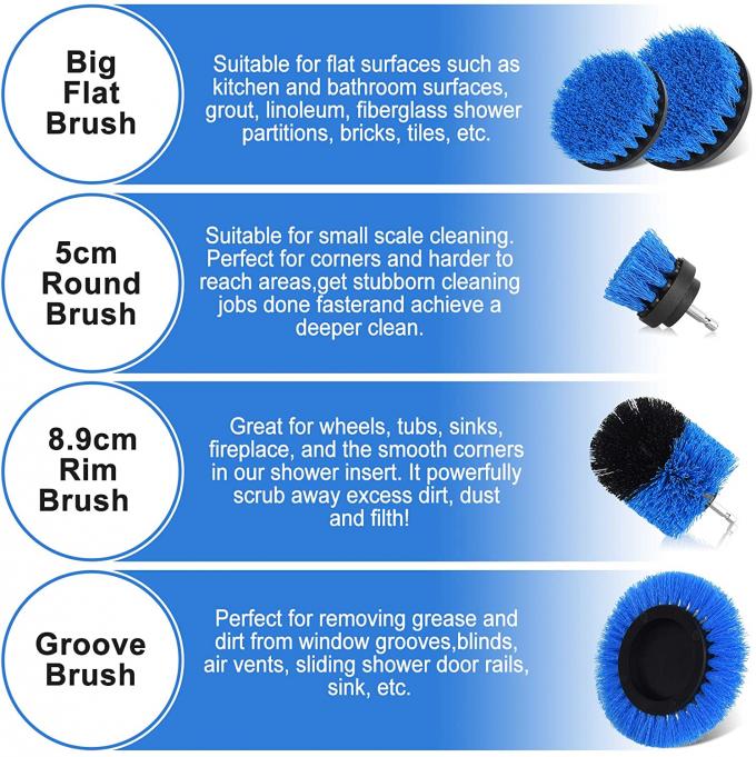 5cm Round Power Drill Cleaning Brush Set 6pcs Scrubber Kit With Extend Long Attachment 3