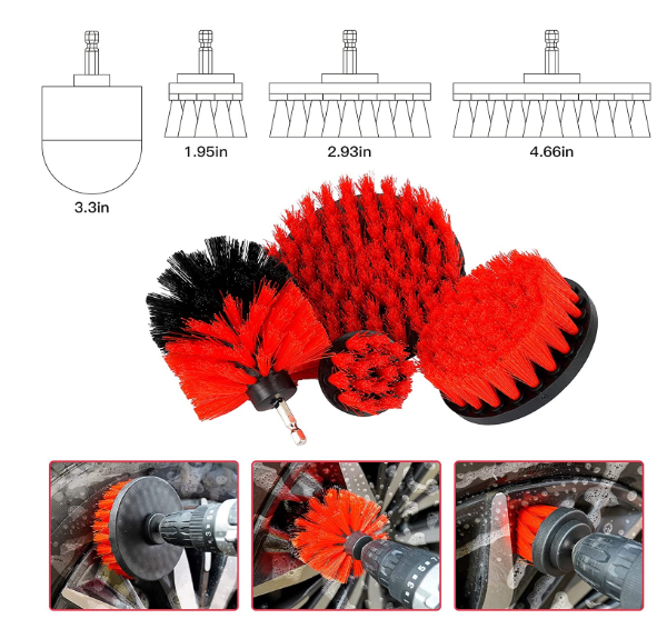 10cm Red Power Drill Brush For Car Detailing Scrubber Set 350g 1