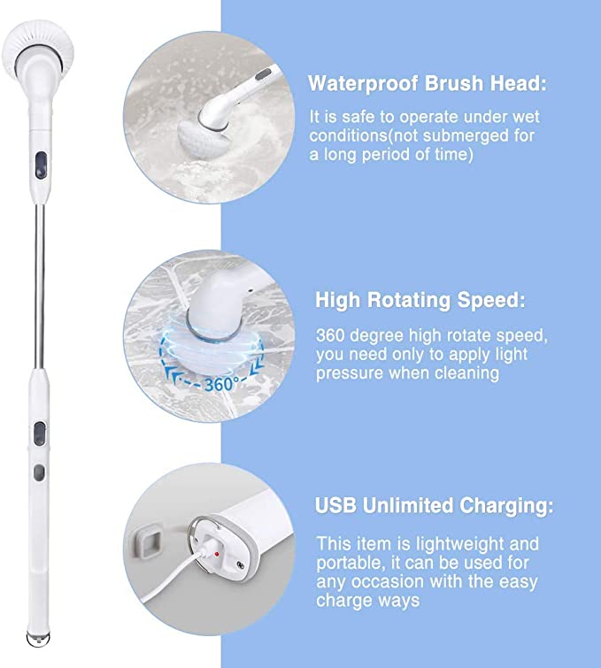 ABS Cordless Electric Spin Scrubber Brush 10cm Rechargeable 0