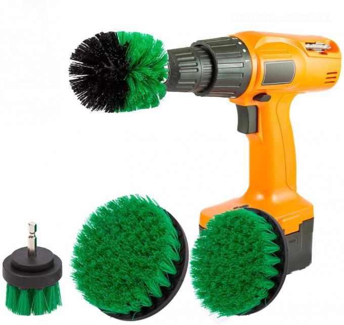 Nylon Scrubber Drill Attachment Cleaning Brush 4pc Set Green Medium Bristle Stiffness - for 1/4in Power Drill 0