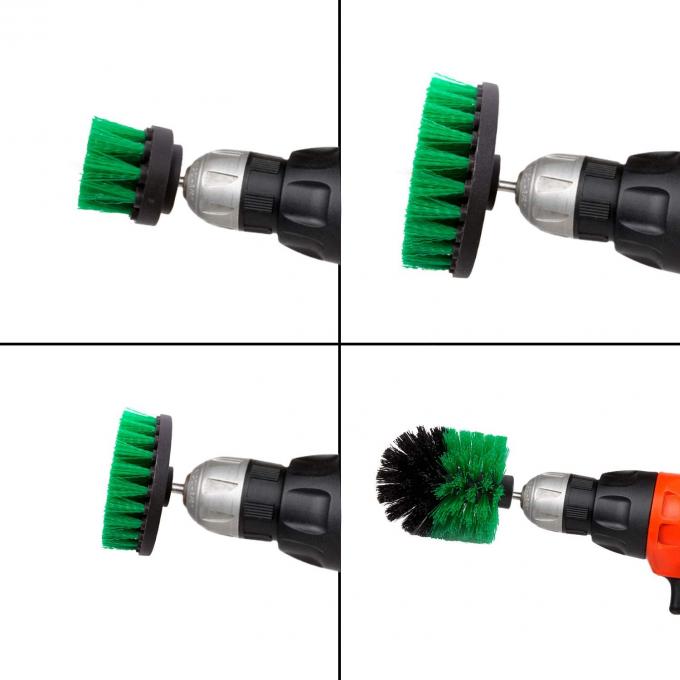 Nylon Scrubber Drill Attachment Cleaning Brush 4pc Set Green Medium Bristle Stiffness - for 1/4in Power Drill 2