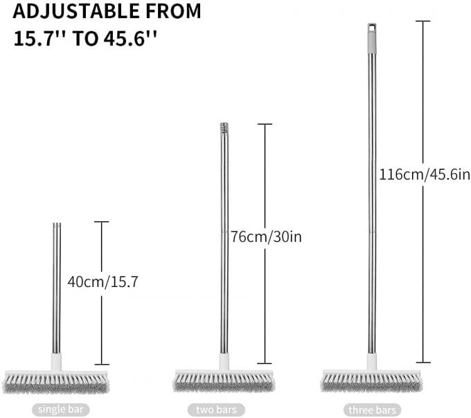 2 In 1 Stiff Bristle Floor Scrub Brush With Long Handle 15.7" To 45.6" 26cm Wide 6