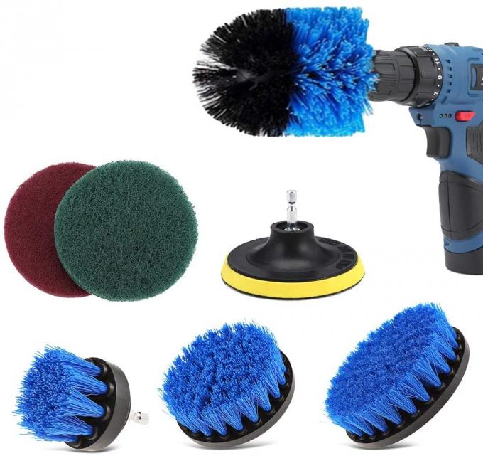 7pcs Drill Cleaning Brush Scouring Pad Attachments Medium Hard Bristles SGS 1