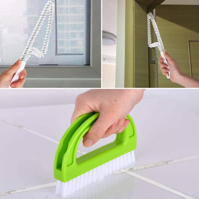 5.9cm Tile Green Grout Scrubber Brush With Handle 7.9in Nylon Bristle 1