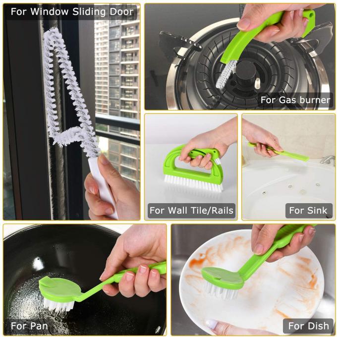 5.9cm Tile Green Grout Scrubber Brush With Handle 7.9in Nylon Bristle 2