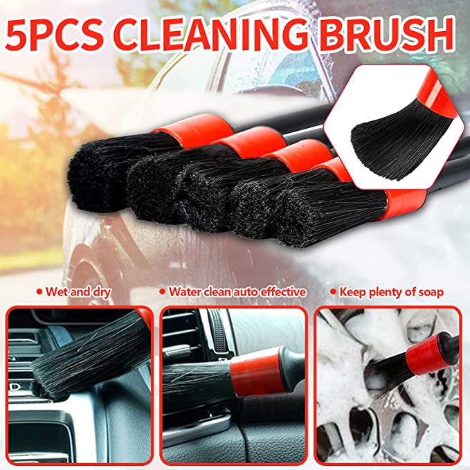 Car Cleaning Brushes Set Includes 5 Soft Premium Detail Brush Auto Wheel Brush Kit 0