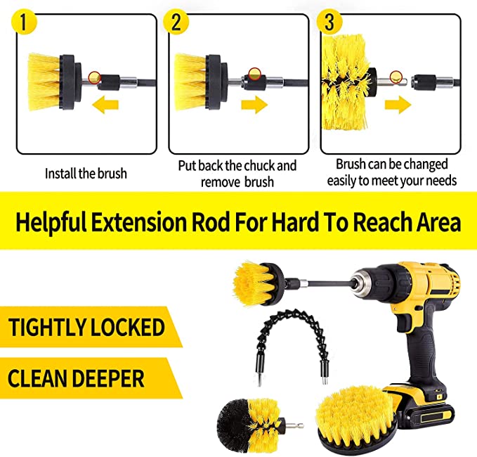 All Purpose Drill Brush With Extend Long Attachment For Grout，Bathroom Surfaces Tub 1