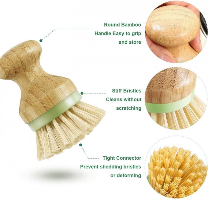 3.9in Kitchen Scrub Brush Bamboo Dish Scrubber Brush 2inch Long Bristles 150g With Wood Handle 0