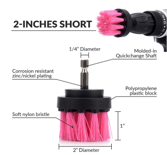 5cm Pink Drill Cleaning Brush Head Attachment 230g Medium Bristles Cleaning Kit 0