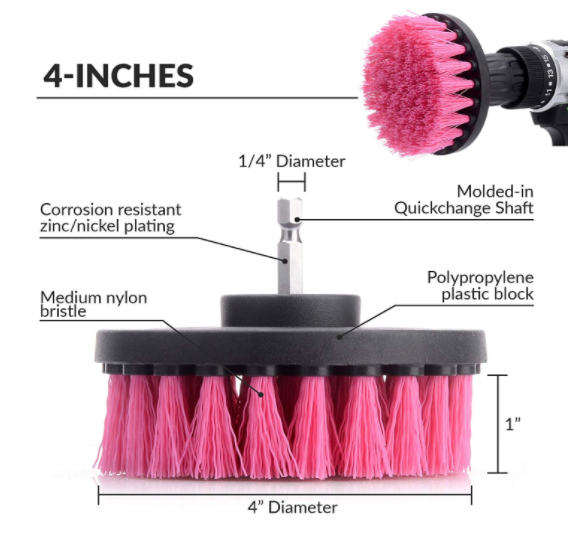 5cm Pink Drill Cleaning Brush Head Attachment 230g Medium Bristles Cleaning Kit 1