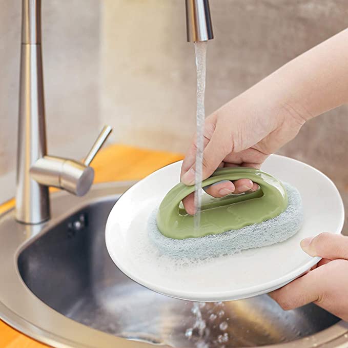 13.5*7.5cm Polyester Kitchen Sponge Cleaner With Handle 45g 0