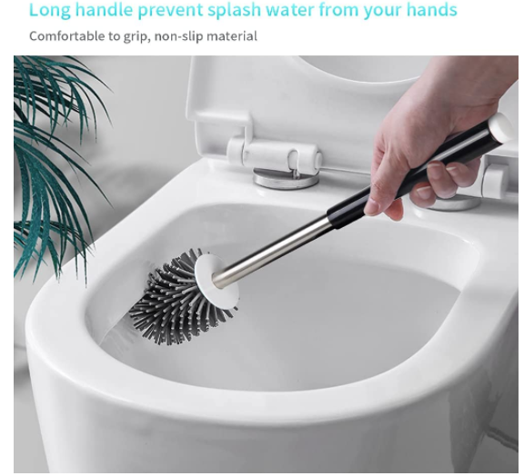 Black Toilet Brush And Holder Stainless Steel With Soft Silicone Bristle 1