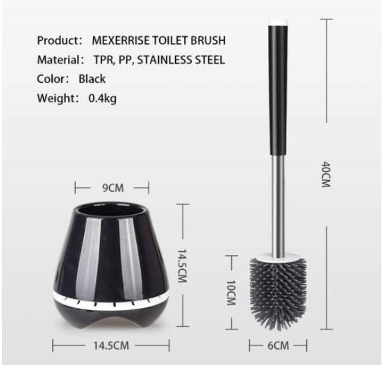 Black Toilet Brush And Holder Stainless Steel With Soft Silicone Bristle 2