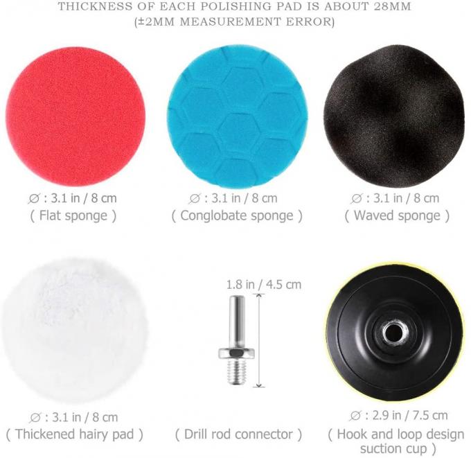 17PCS 3 Inch Car Polishing Pads Sponge Buffing Pads With M10 Drill Adapter 1