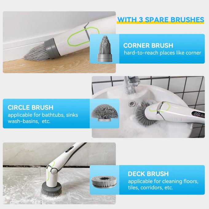 Electric Spin Scrubber, 360° Floor Scrubber Power Brush , 2 Speed HD LED Display, with 6 Replaceable Brush 0