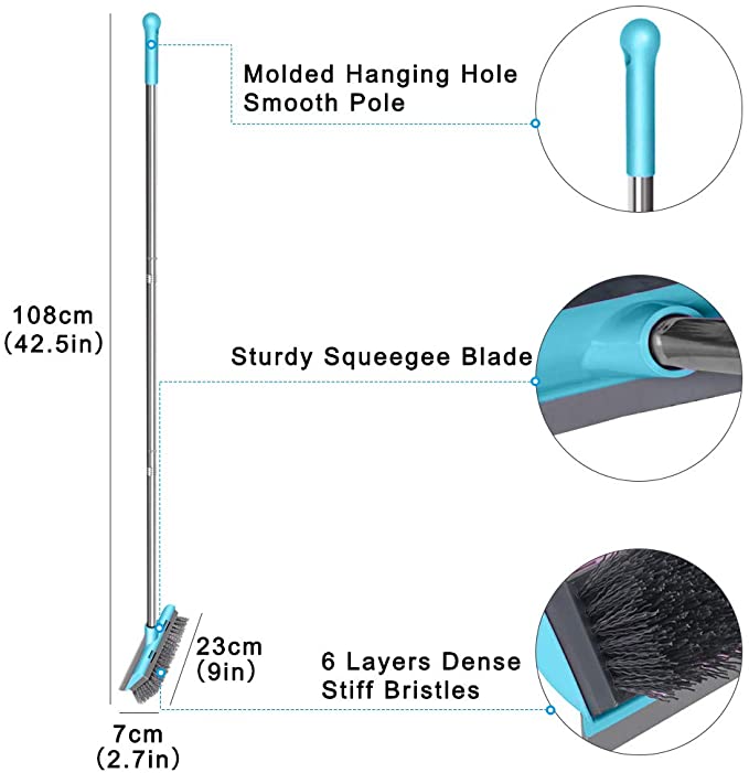 Stiff Bristle Floor Scrubber Brush With Squeegee Indoor Outdoor 1