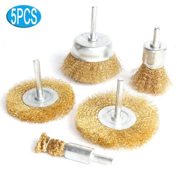1 / 4 Inch Shank Brass Wire Wheel Brush Set Crimped For Drill 0