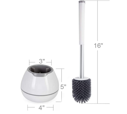White Toilet Brush And Holder Set Silicone Bristles With Tweezers 0