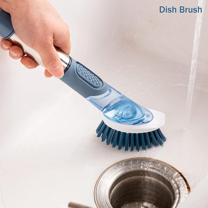 Stainless Steel Handle Dish Brush With Soap Dispenser Rotating Design 2