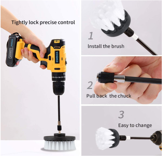 4 Pack Power Drill Brush Multi Purpose Extended Long Attachment Kit For Grout 0