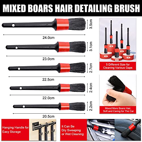 20 Pcs Car Detailing Brushes Kit With Boar 1/4'' Drill Brushes Sponge Pad Wash 1