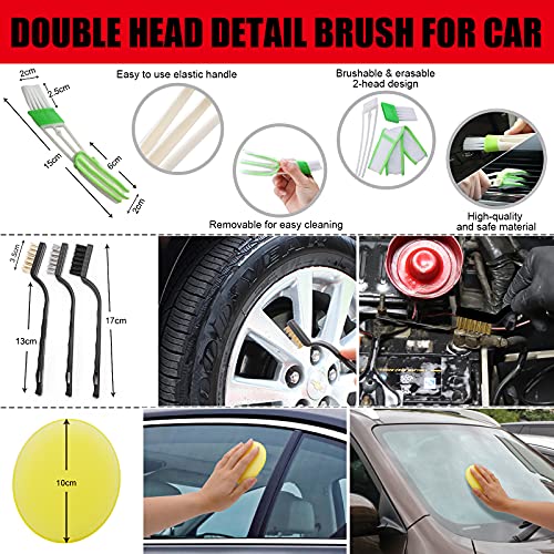 20 Pcs Car Detailing Brushes Kit With Boar 1/4'' Drill Brushes Sponge Pad Wash 2