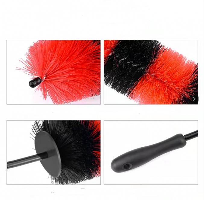 PP Car Rim Wheel And Tire Brush Red Soft Black Easy Handle 0