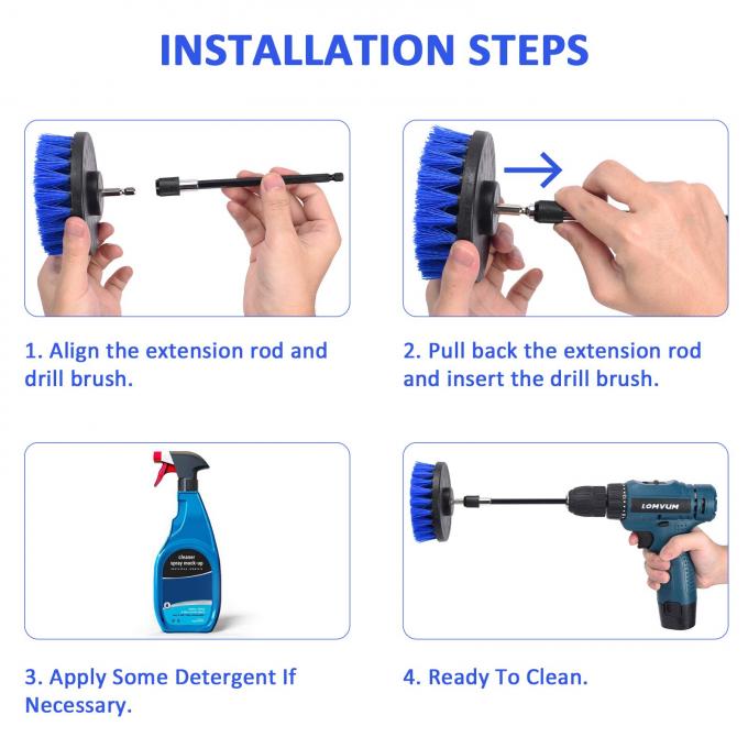 Extension Rod 7Pcs Drill Scrubber Brush For Carpet Black Blue 3