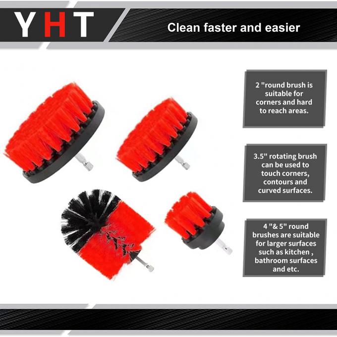 Nylon Bristle Drill Cleaning Brush Set 4 Pieces Red Custom 0