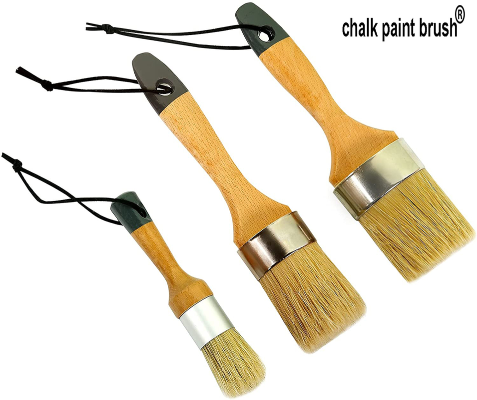 3 Pieces Chalk And Wax Paint Brushes White Bristles For Wood Furniture
