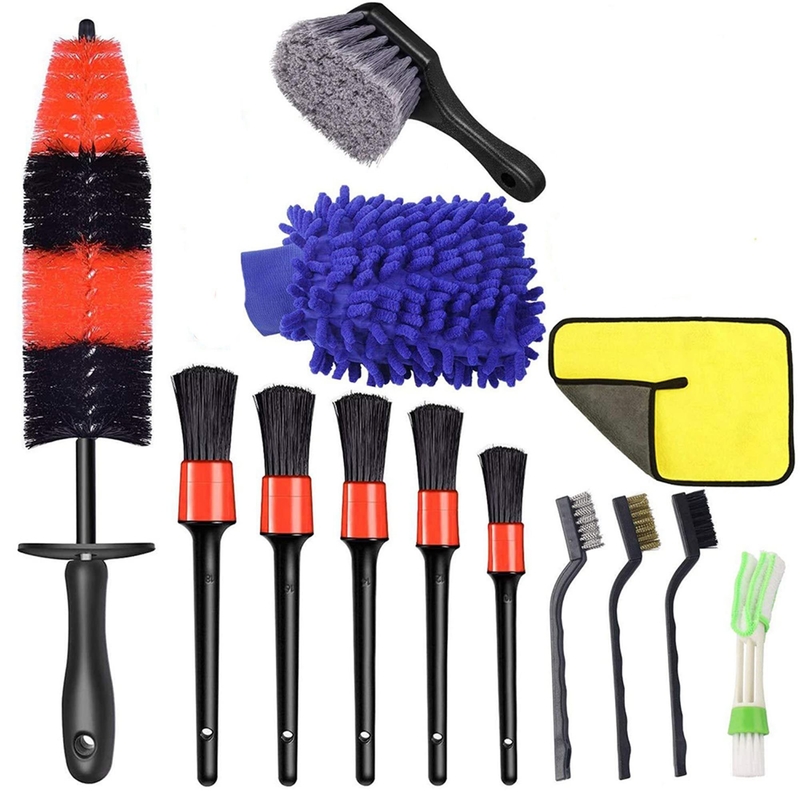 13pcs Long Rim Car Cleaning Brush Set Microfibre with PP Plastic Handle