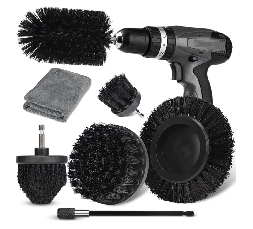 Black Color Drill Brush Attachment Set 7 Pieces Customized