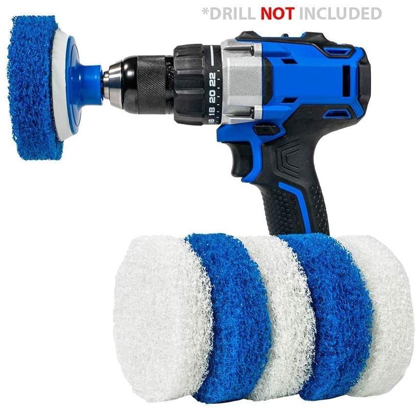 Multi-Purpose Drill Brush Kit  Blue and White cleaning Scrub Pads