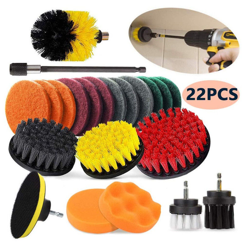buy 22 Piece Drill Brush Attachment Set Power Scrubber Drill Brush Kit Scrub Brush with Extend Long Attachment online manufacturer