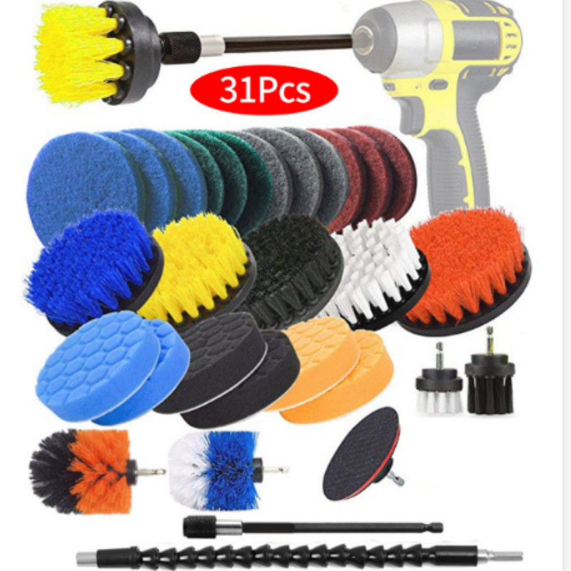 31 Pieces Electric Drill Brushes for Cleaning Household Cleaning Brushes with Scrub Pads &Sponge