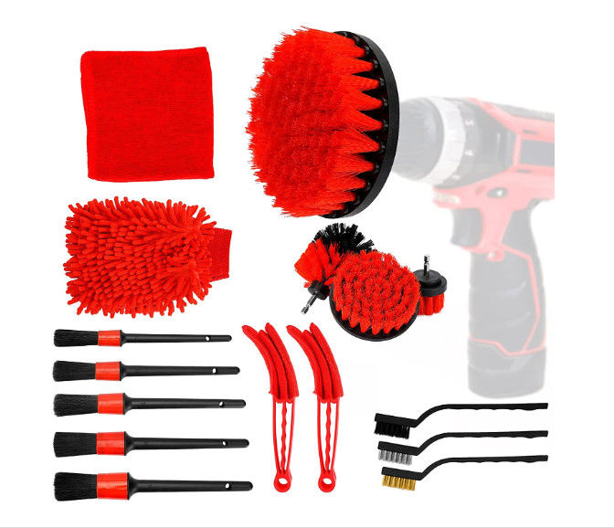 10cm Red Power Drill Brush For Car Detailing Scrubber Set 350g