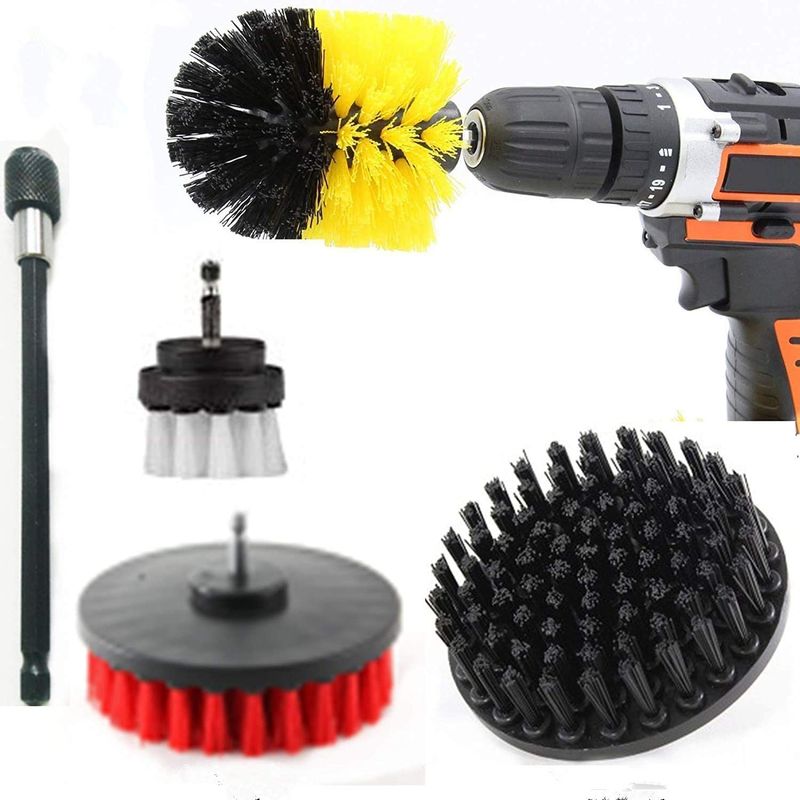 Drill Cleaning Brush 5 Piece Scrub Brush Drill Attachment Shower Cleaner Bath Mat Shower Doors Glass Cleaner