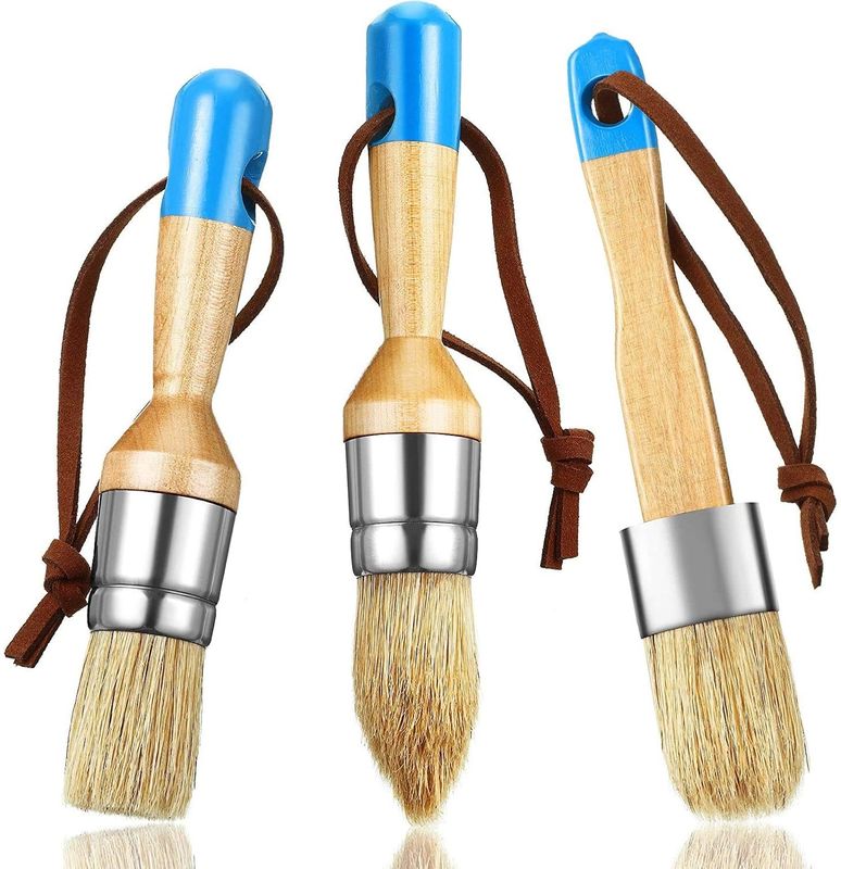 2in Round Chalk Paint Brush Set 3pcs For Wood Furniture Home Decor