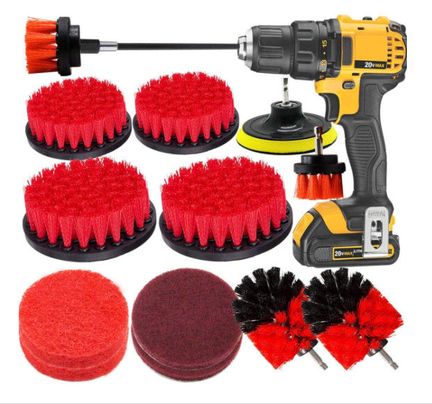 14Pcs Power Cleaning Brush Kit 1kg Set Scrub Pads For Drill Red Color