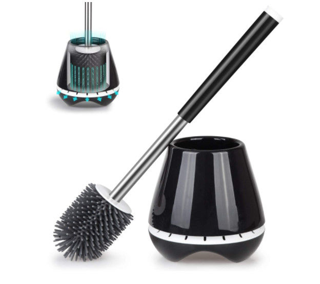 Black Toilet Brush And Holder Stainless Steel With Soft Silicone Bristle