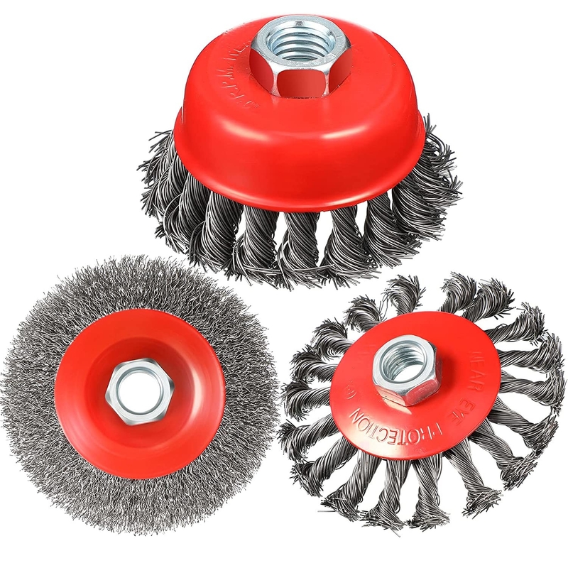 3 Pieces 4 Inch Wire Wheel Brush Coarse Crimped Twisted Knotted
