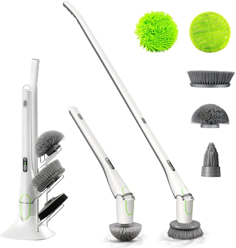Electric Spin Scrubber, 360° Floor Scrubber Power Brush , 2 Speed HD LED Display, with 6 Replaceable Brush