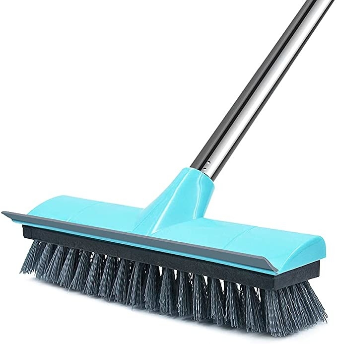 Stiff Bristle Floor Scrubber Brush With Squeegee Indoor Outdoor