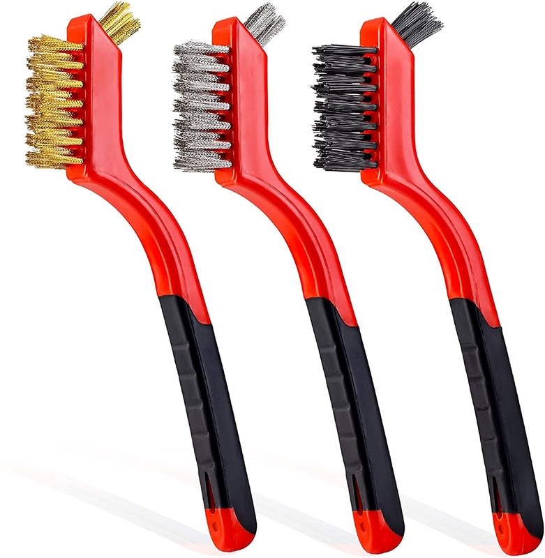 Wire Brush Set 3Pcs Brass Bristles Curved Handle For Rust Dirt Paint Scrubbing