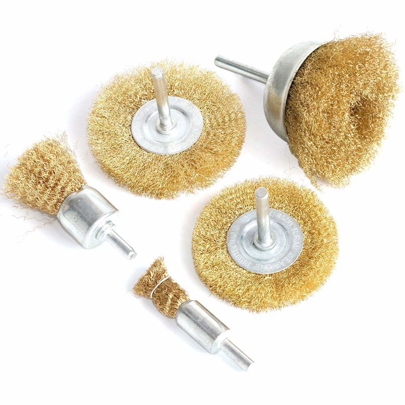 1 / 4 Inch Shank Brass Wire Wheel Brush Set Crimped For Drill